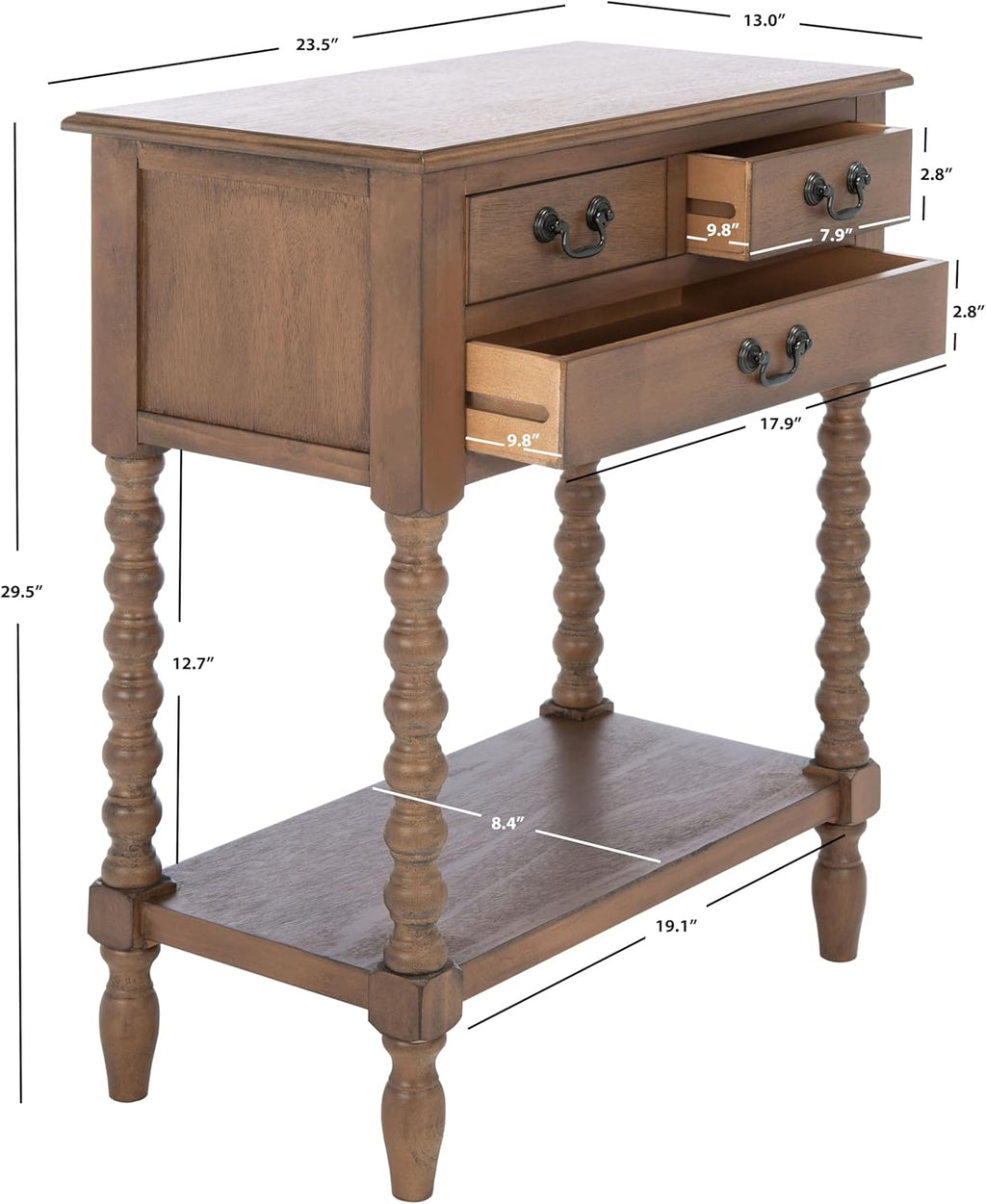 SAFAVIEH Furniture - Athena 3-Drawer Console Table - Brown - Solid Wood - Farmhouse Classic Design - Ideal for Entryway, Living Room, Hallway, 23.5' W x 13' D x 29.5' H (CNS5703C)