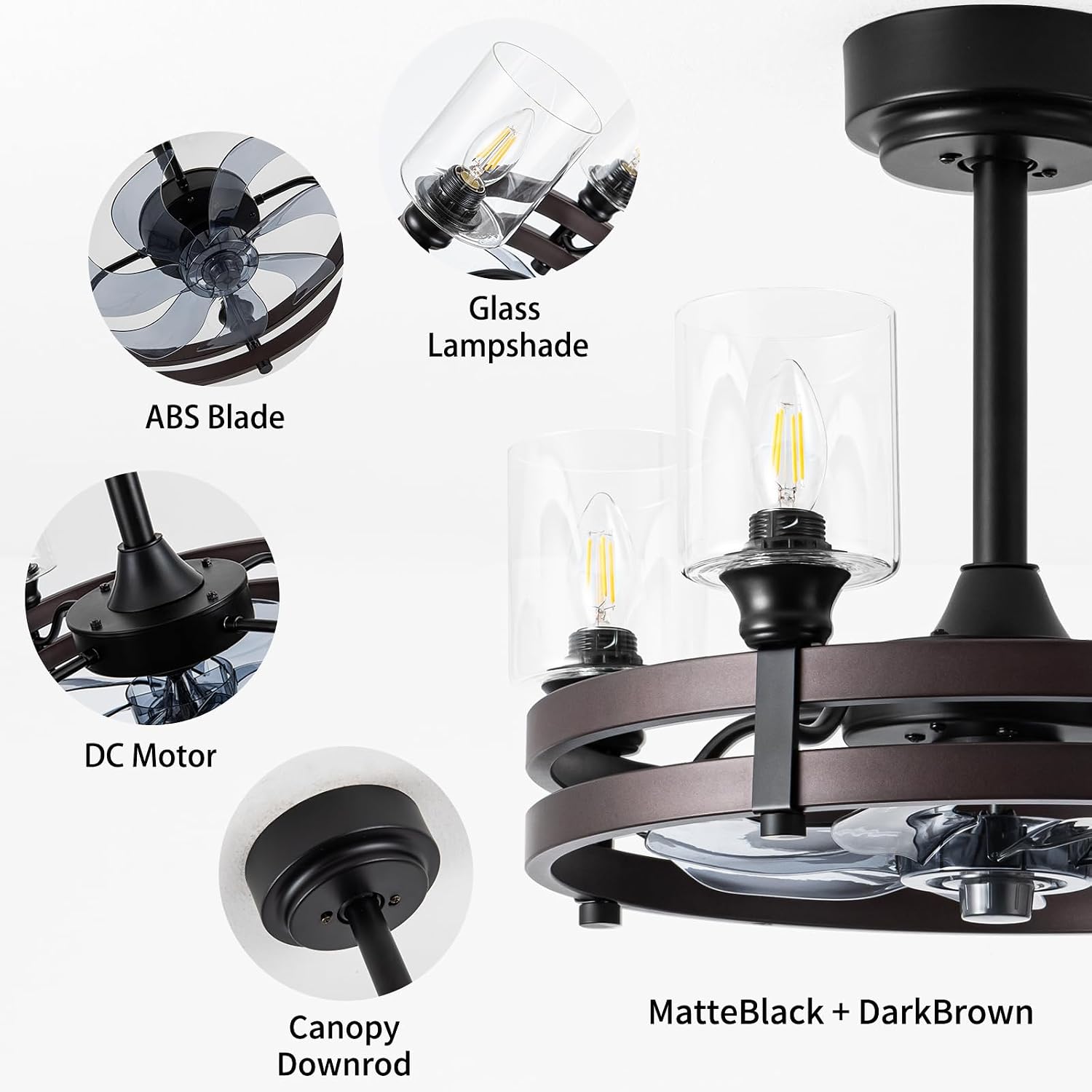Caged Ceiling Fan with Light, 21' Farmhouse Ceiling Fan with Light for Bedroom/Kitchen/Dining/Room, Black Ceiling Fan with Lights Remote Control, DC Motor, Four LED Lights, Indoor, Bronze