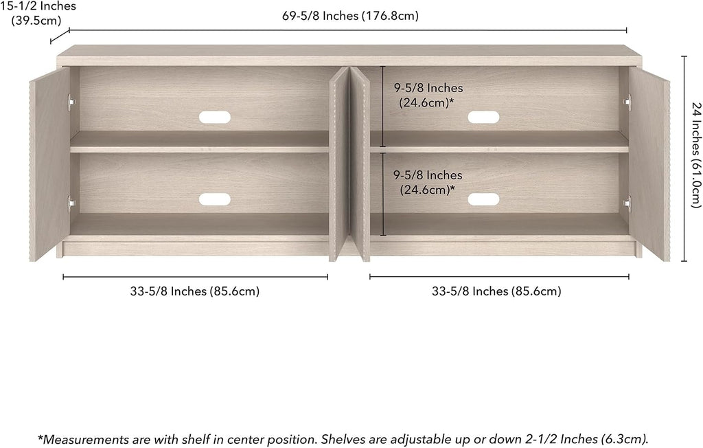 Henn&Hart Rectangular TV Stand for TV's up to 78' in Beech White, for Home, Living Room, Bedroom, Entertainment Room, Office