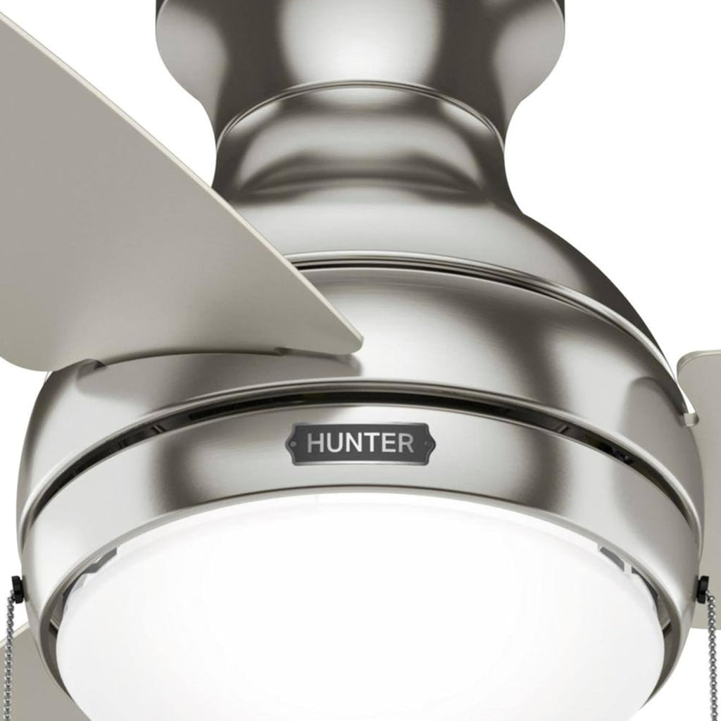 Hunter Fan 44 inch Indoor Ceiling Fan with Light, Brushed Nickel Ceiling Fan with Pull Chain, 3 Blades for Kids Room, Bedroom, Office or Kitchen (Renewed)