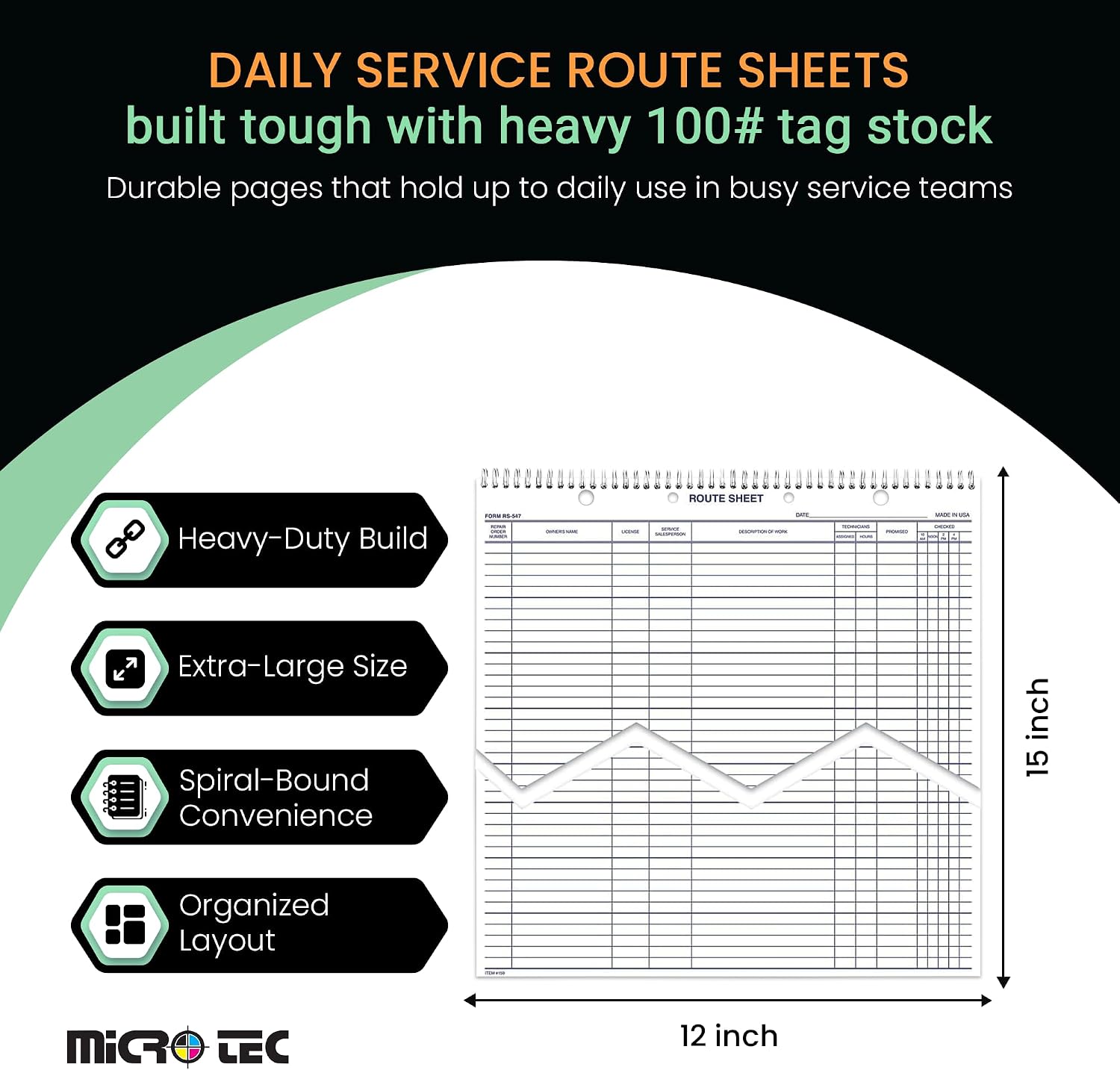 Automotive Service Route Sheets – Heavy-Duty Spiral Bound 12'x15' Daily Schedule & Appointment Planner Tag Stock with Blue Ink for Service Departments & Repair Shops – 100 Sheets/Book (Book of 3)