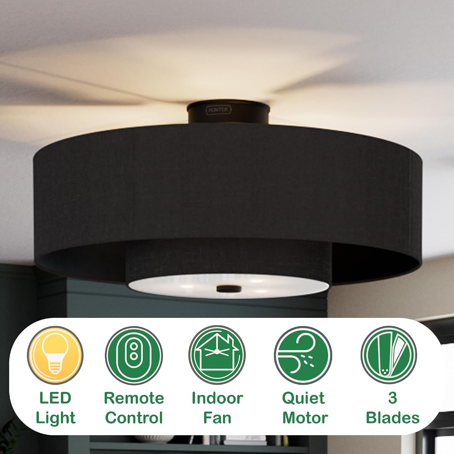Hunter Fan 30 inch Matte Black - Indoor Fandelier with Light, Remote, Modern-Style, Ceiling Fan for Living Room, Bedroom, Mudroom, Office, Kitchen (Renewed)