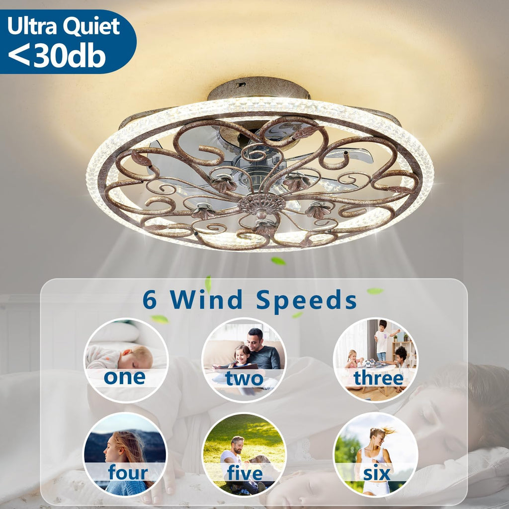Rustic Caged Ceiling Fan with Lights Remote Control, Retro Industrial Ceiling Fan with Light for Kitchen Bedroom Living Room