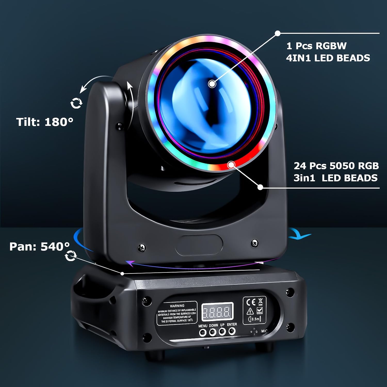 Moving Head DJ Light 100W LED Stage Lights Beam Halo DJ Lights RGBW 4-in-1 Colors Spotlights Strobe DMX512 Sound Activated for Party Wedding Live Show Parties DJ Equipment Lighting