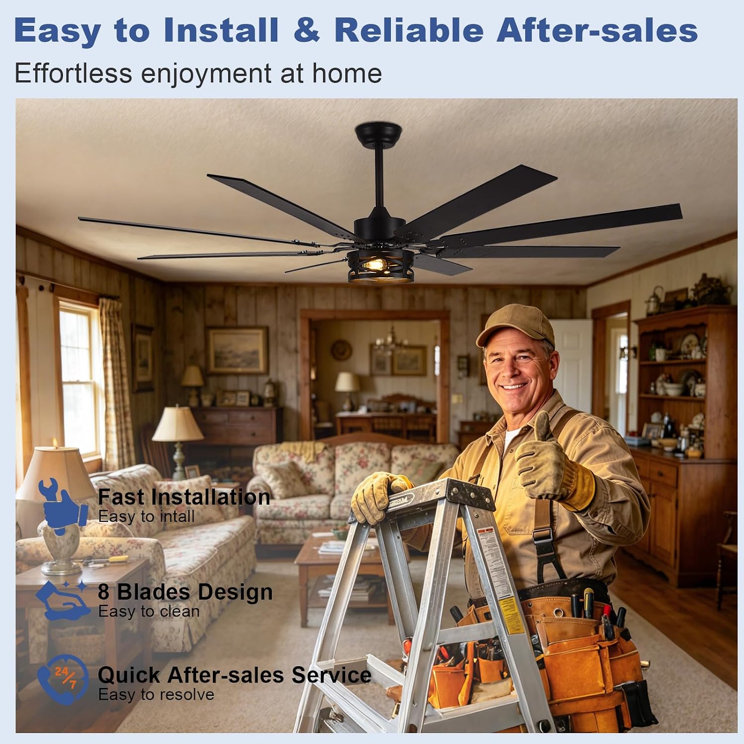 Depuley 72-Inch Ceiling Fans with Lights: Large Ceiling Fans Dual Finish 8 Blades - Rustic Ceiling Fan with Remote Control for Farmhouse Living Room Outdoor Porch Noiseless (Black Walnut)