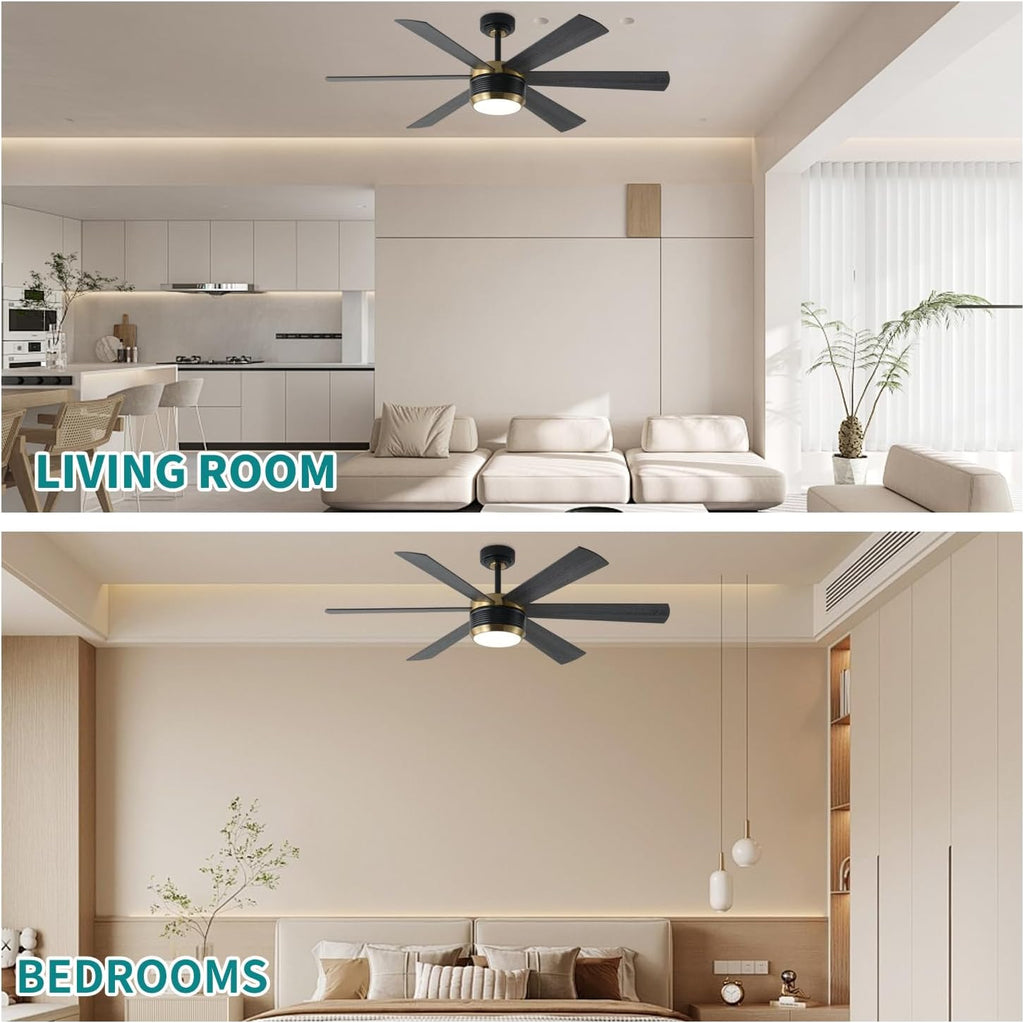 SHOWDI Ceiling Fans with Lights and Remote, Black-Gold, 56 in | 2 Blade Color, Metal Material, App Remote Control, Timer, Reversible, 3CCT, Dimmable for Bedroom, Living room, Indoor