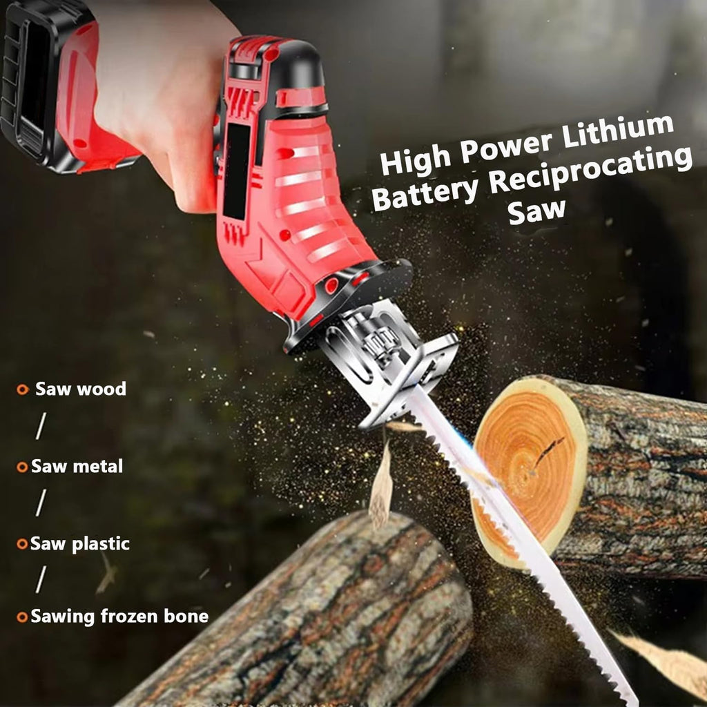 Cordless Reciprocating Saw, Electric Meat Saw, With 4 Removable Saw Blades and 2 3000mah Battery, Stroke Speed 2000/Min, Suitable for Cutting Metal, Wood, Etc.