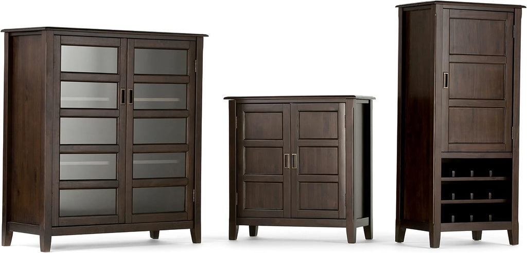 SIMPLIHOME Burlington Storage Cabinet - 30 inch Wide Solid Wood 2 Door Low Storage Unit in Mahogany Brown, Transitional Accent Cabinet for Living Room or Entryway with Adjustable Shelves