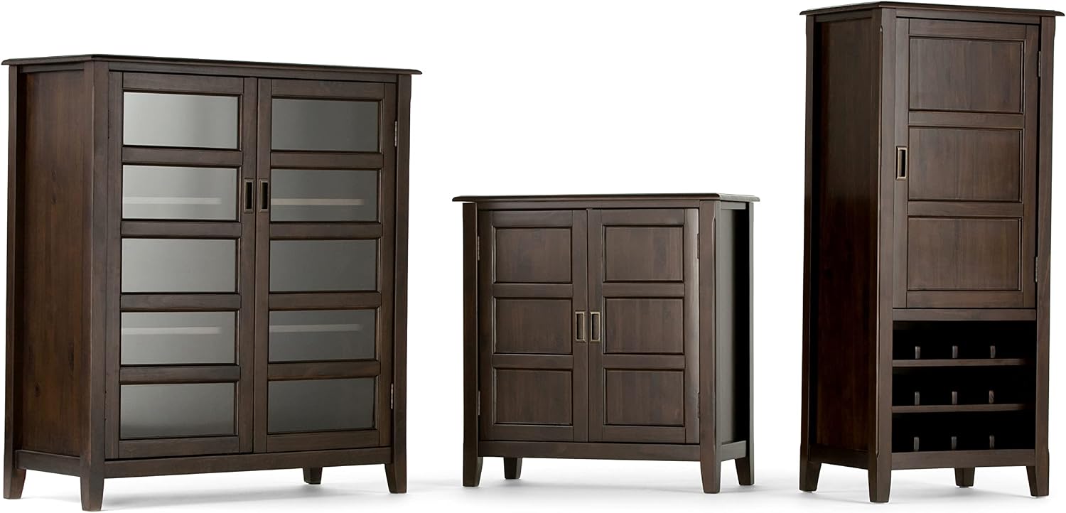SIMPLIHOME Burlington Storage Cabinet - 30 inch Wide Solid Wood 2 Door Low Storage Unit in Mahogany Brown, Transitional Accent Cabinet for Living Room or Entryway with Adjustable Shelves
