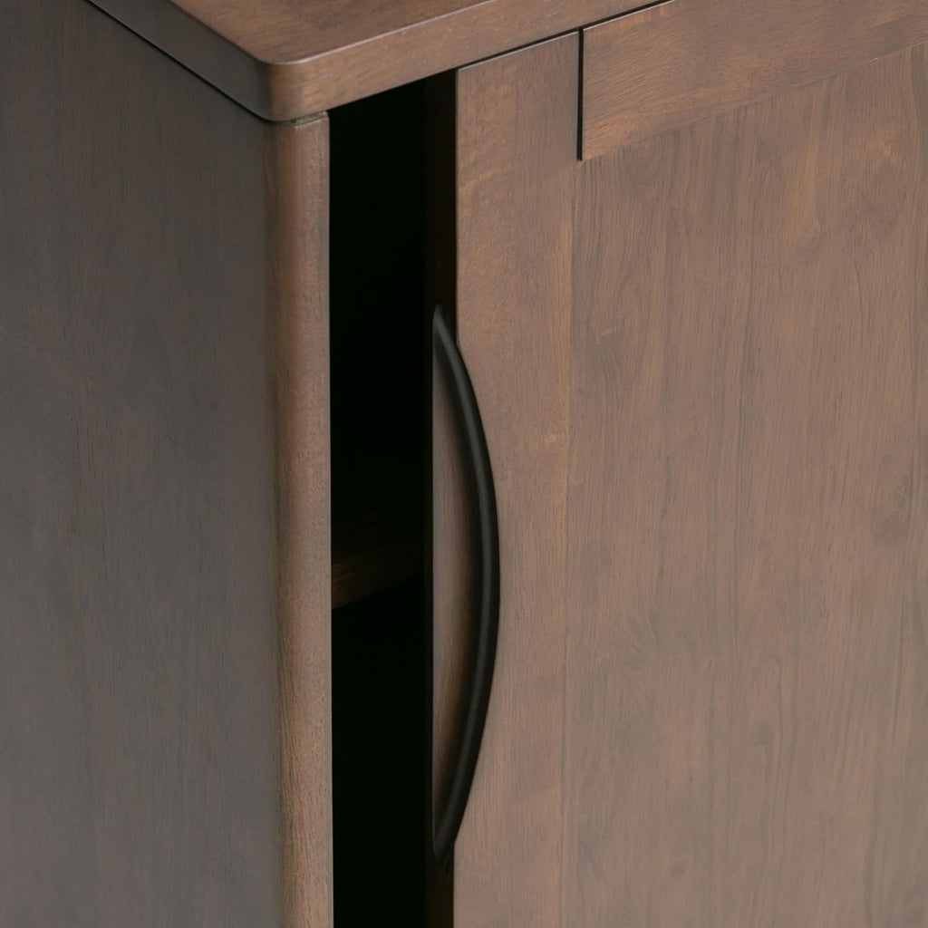 SIMPLIHOME Harper Storage Cabinet - 30 inch Wide Solid Hardwood 2-Shelf Low Console Cabinet in Walnut Brown, Mid-Century Modern Cupboard for Living Room with Sliding Doors and Adjustable Shelves