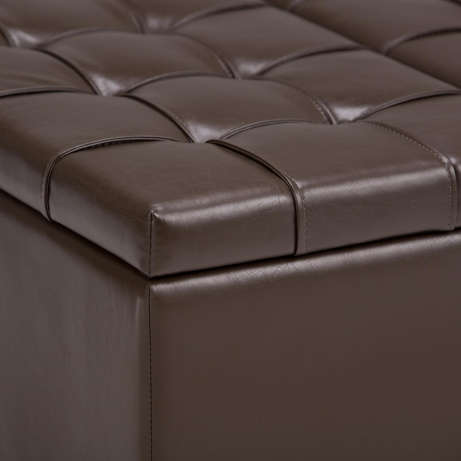 SIMPLIHOME Harrison Coffee Table Storage Ottoman - 36 inch Wide Upholstered Vegan Leather Square Lift-Top Ottoman in Chocolate Brown, Transitional Ottoman for Living Room with Hidden Storage