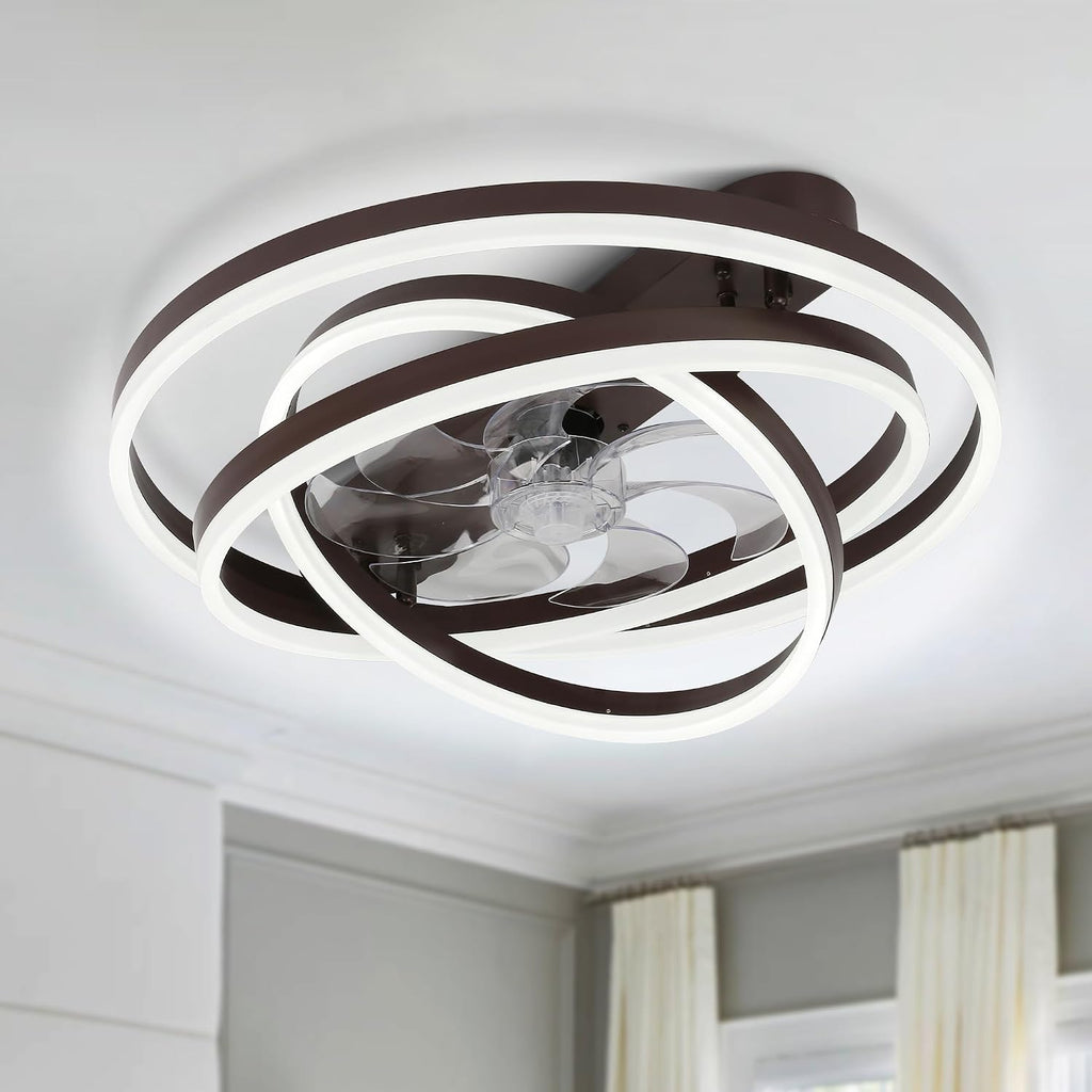 Low Profile Ceiling Fan with Light, 24'' Flush Mount Ceiling Fan with Lights 6 Speed Dimmable Ceiling Fans with Lights and Remote and App Control for Bedroom