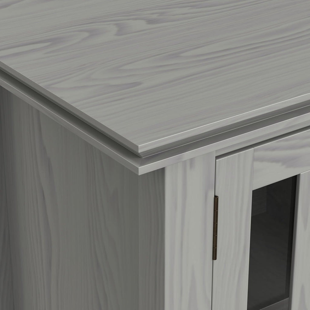 SIMPLIHOME Artisan TV Stand - 72 inch Wide Solid Wood Media Console in Fog Grey, Contemporary Entertainment Center for Living Room for TVs up to 80 Inches with Glass Cabinets and Cable Management
