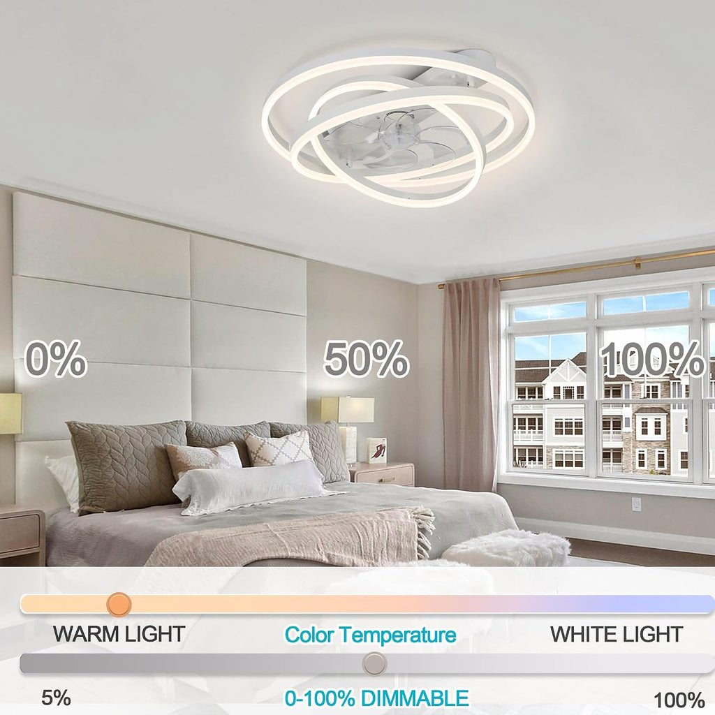 Low Profile Ceiling Fan with Light, Flush Mount Ceiling Fan with Lights 6 Speed Dimmable Ceiling Fans with Lights and Remote and App Control for Bedroom