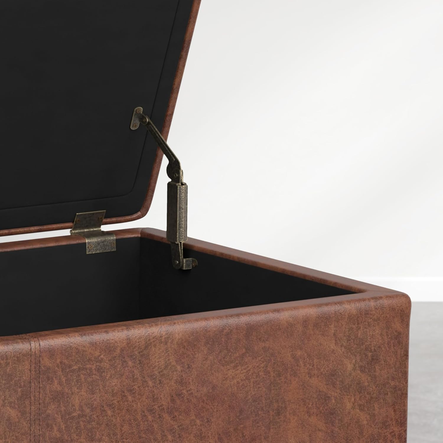 SIMPLIHOME Avalon Storage Ottoman Bench - 54 inch Wide Upholstered Vegan Leather Extra Large Rectangle Ottoman Bench in Distressed Pecan Brown, Contemporary Ottoman for Living Room with Lift-Up Lid