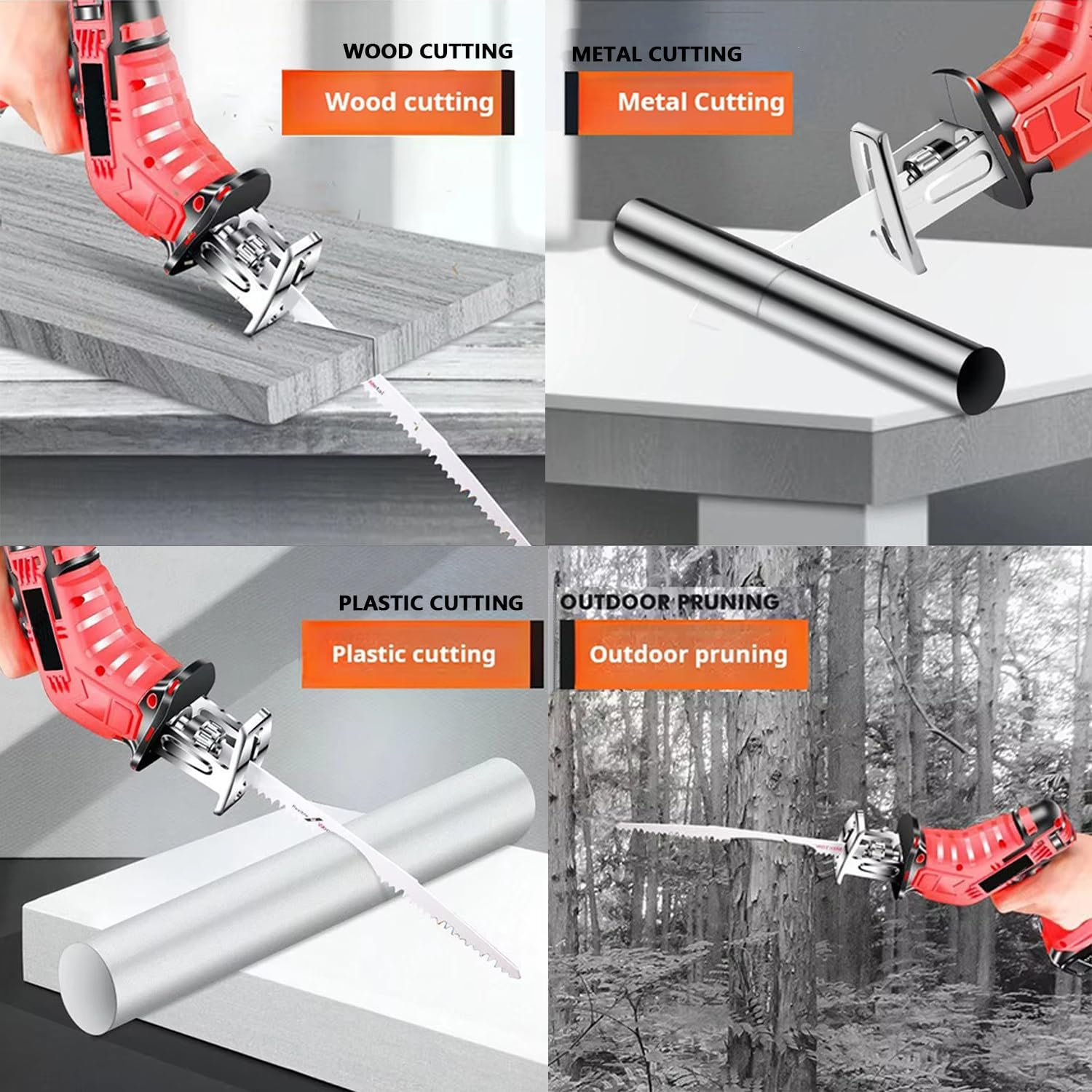 Cordless Reciprocating Saw, Electric Meat Saw, With 4 Removable Saw Blades and 2 3000mah Battery, Stroke Speed 2000/Min, Suitable for Cutting Metal, Wood, Etc.