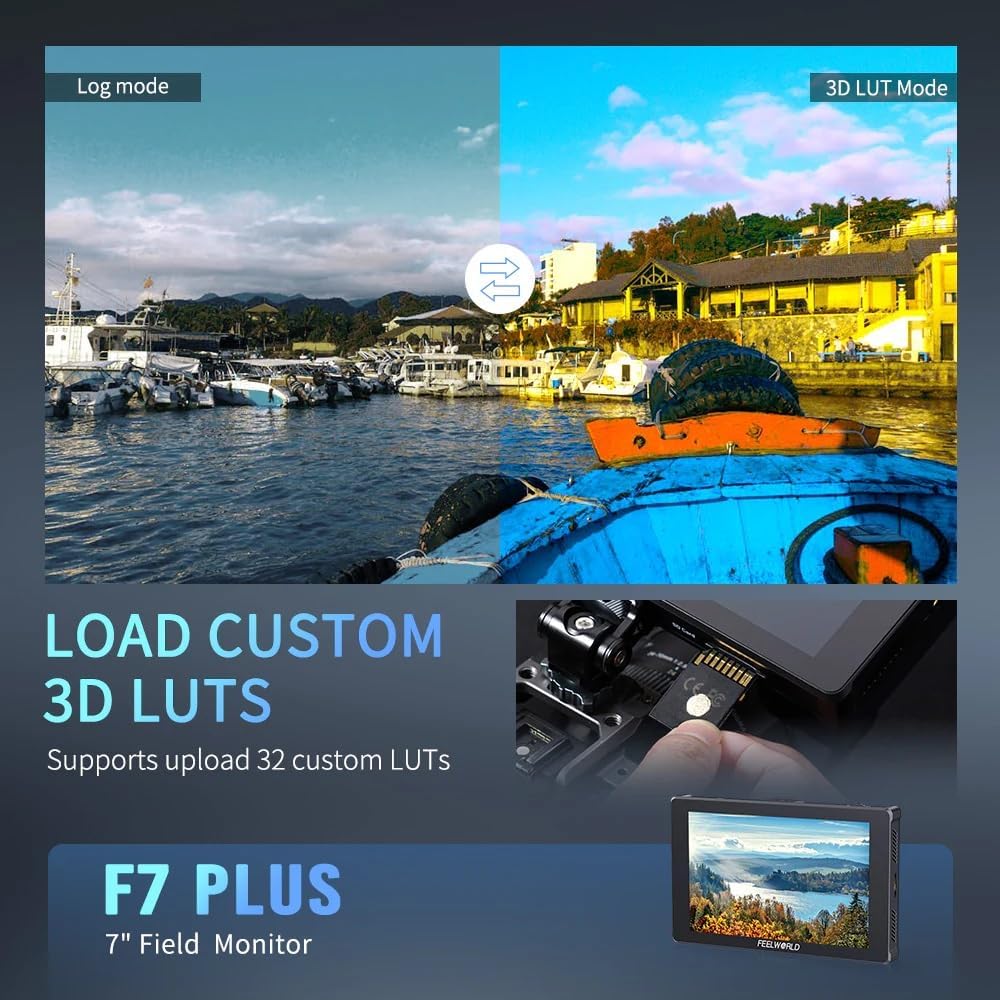 FEELWORLD F7 Plus 7-Inch Camera Monitor, 1200nit HD 1920x1200 IPS Touch Screen Camera Field Monitor with 3D LUT,4K HDMI,HDR Waveform Focus Peaking, External Install and Power Design