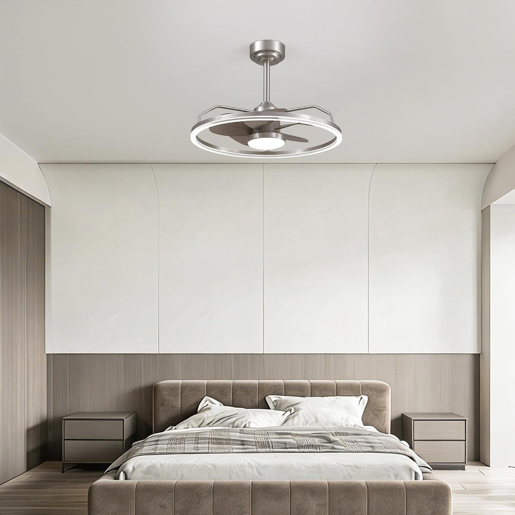 24 Inch Low Profile Ceiling Fans with Lights and Remote, 6-Speed Reversible Motor Flush Mount Modern Fandelier Ceiling Fan, App and Remote Control Dimmable LED Fan Light for Bedroom, Living Room