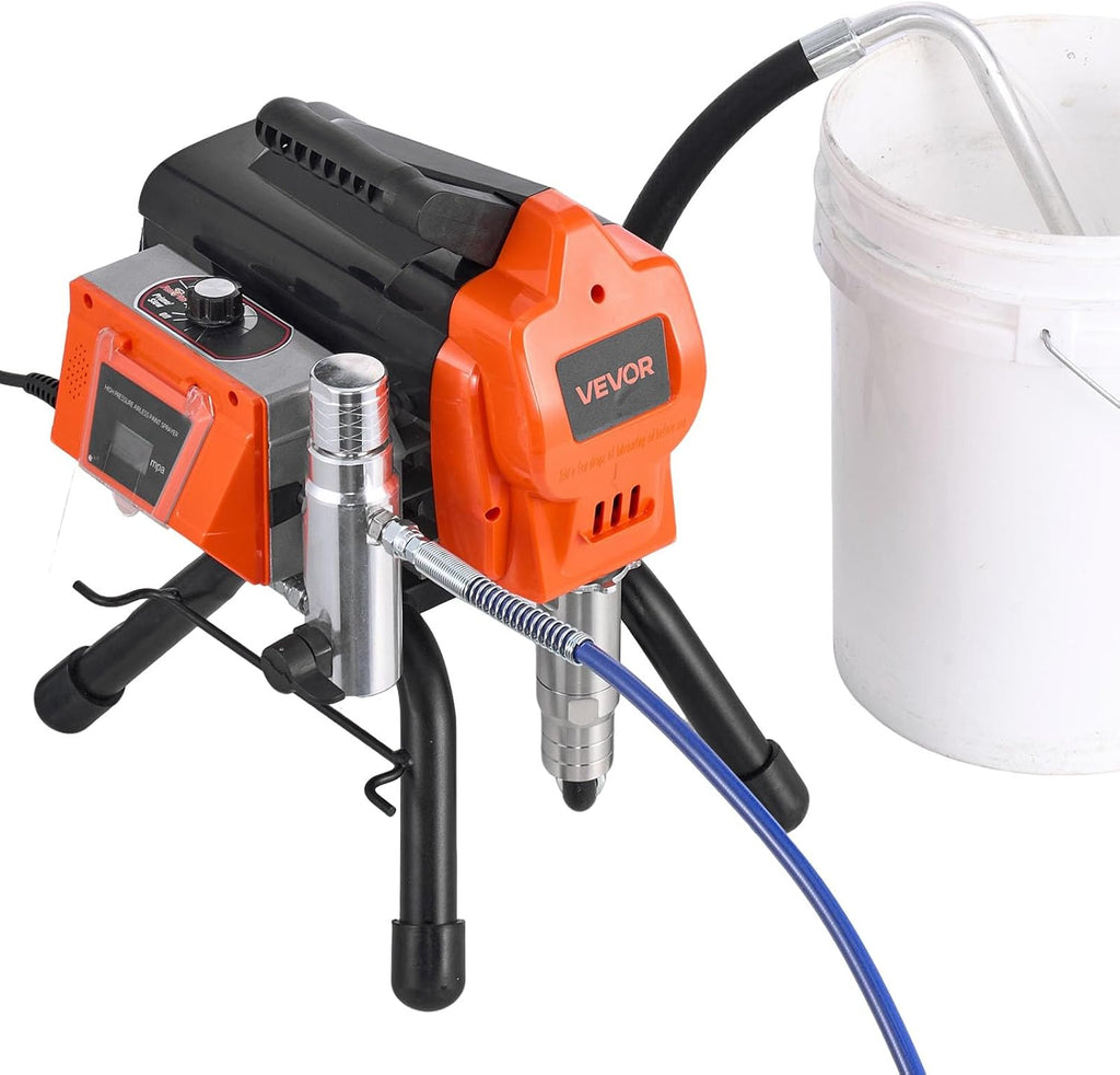 VEVOR Stand Airless Paint Sprayer, 1500W, 3300PSI High Pressure Airless Sprayer, Cleaning Brush, Hose, Extension Rod, Nozzles, Electric Spray Paint Machine for Large Apartments, Factory Buildings