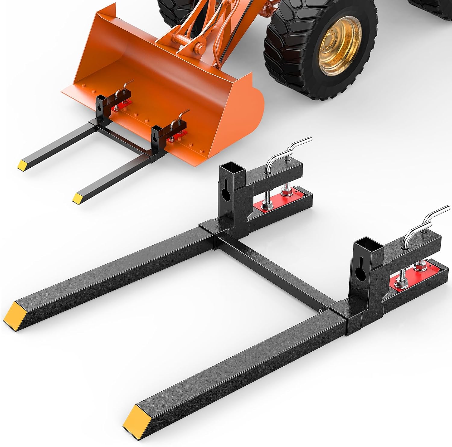 Nilight 43' 2000lbs Clamp on Pallet Forks Heavy Duty with Adjustable Stabilizer Bar for Loader Bucket Skid Steer Tractor