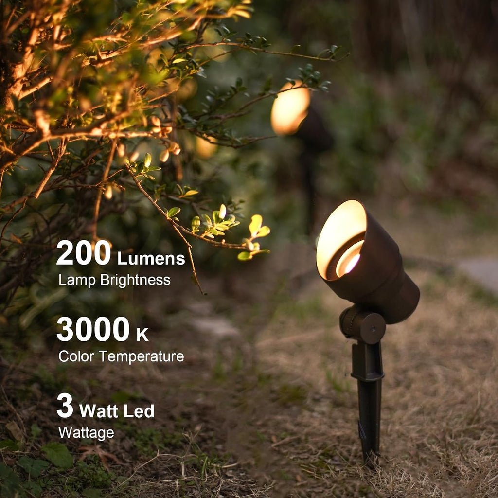 GOODSMANN Low Voltage Landscape Flood Lights 8PK Kit 3W LED 200 Lumen Outdoor Spotlights 3000K Warm White Replaceable LED Outside Hardwired Lighting with Metal Stakes Cable Connectors Replaceable