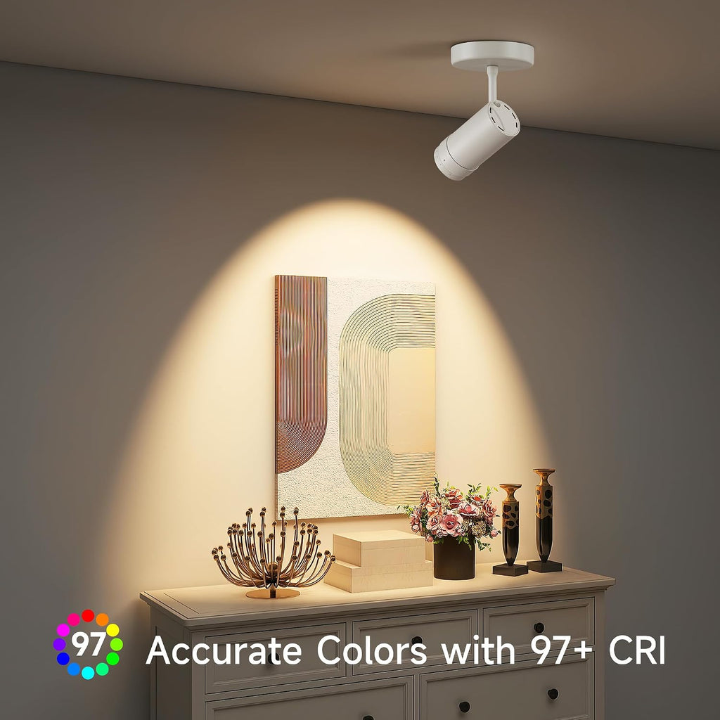 4 Pack 9W LED Zoomable Ceiling Spotlight Indoor, Dimmable Directional Wall Surface Fixture, Adjustable Beam Angle 10°–55°, Wired Home Indoor Accent Lighting for Corridor, Picture, White