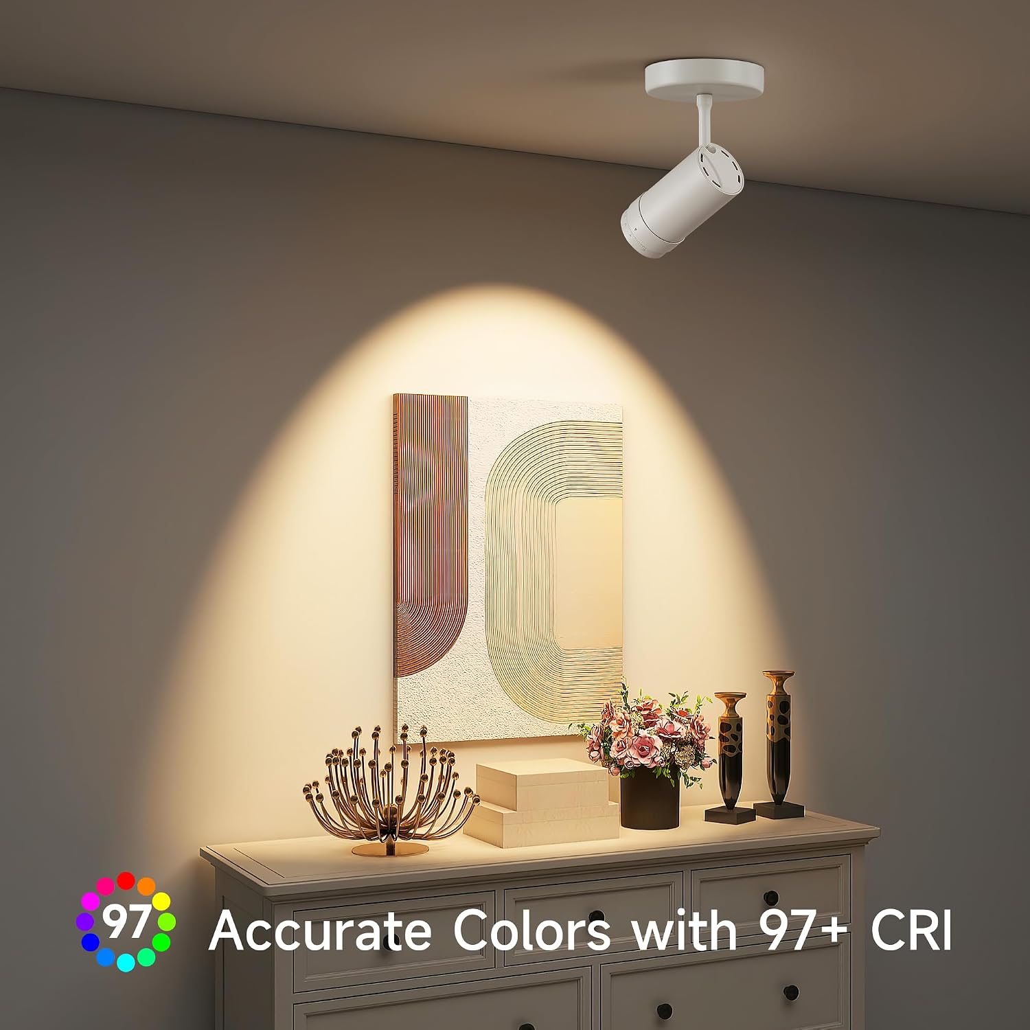 4 Pack 9W LED Zoomable Ceiling Spotlight Indoor, Dimmable Directional Wall Surface Fixture, Adjustable Beam Angle 10°–55°, Wired Home Indoor Accent Lighting for Corridor, Picture, White