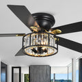 Dawn Whisper 52' Modern Crystal Flush Mount Ceiling Fans with Lights Black | Crystal Chandelier, Low Profile Low Ceilings, Remote Control, Reversible, Noiseless, 6 Speeds, for Living Room Bedroom