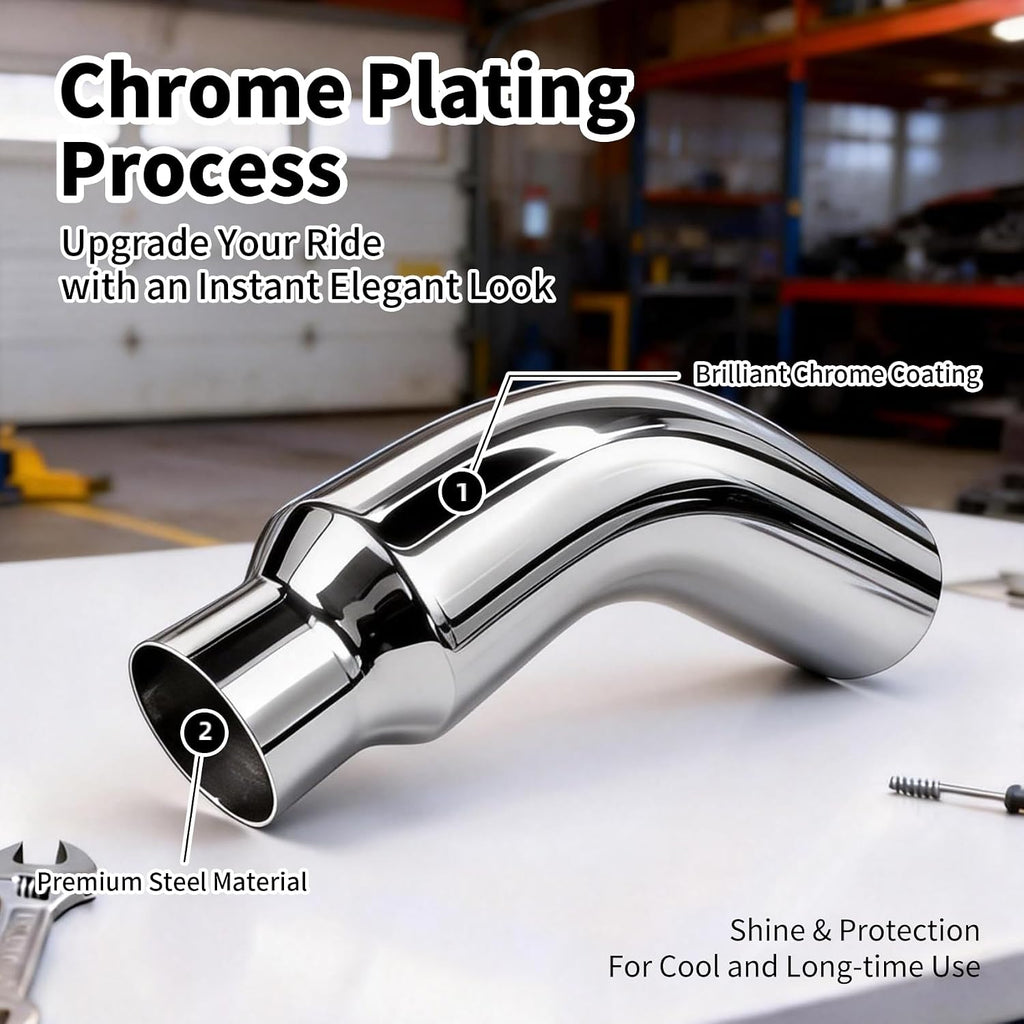 Exhaust Tip Universal 5 to 7 Inch Exhaust Elbow Pipe with Clamp – Chrome Fits Car, Truck & Diesel, Pickup Truck