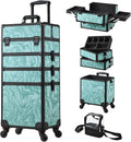 Stagiant Rolling Makeup Case 4 in 1 Cosmetology Case on Wheels Makeup Travel Case with Cosmetic Bag Key Swivel Wheels Salon Barber Case Traveling Cart Trunk Cosmetic Trolley Alpine Blue