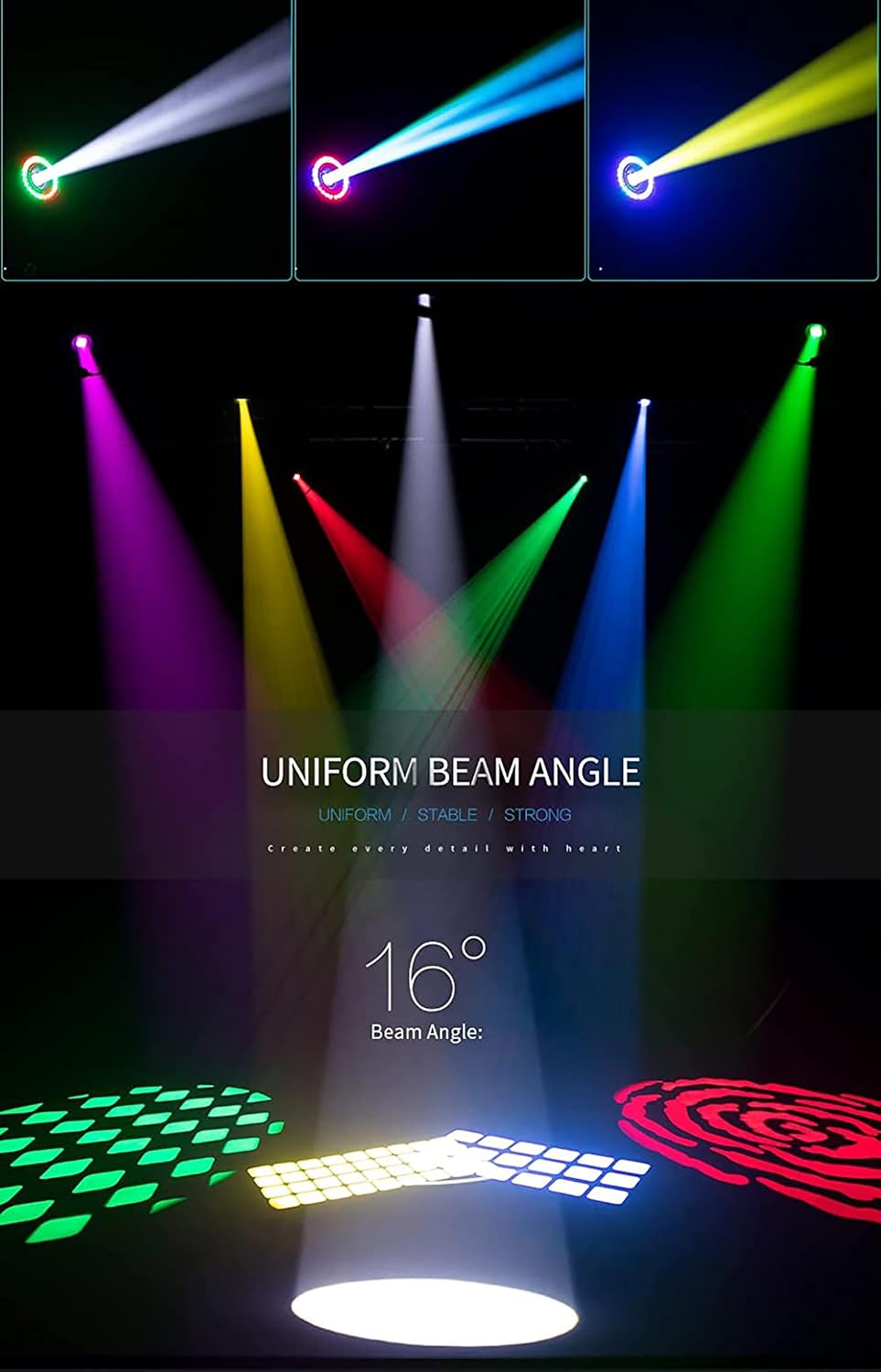 SHEHDS Moving Head Lights with LED Ring LED 100W 7 Dynamic & 6 Static Gobos 8 Colors Spotlights 6-Facet Prism DMX512 DJ Stage Lights with Unique Aperture Effect for Holiday Wedding Party Dance Disco
