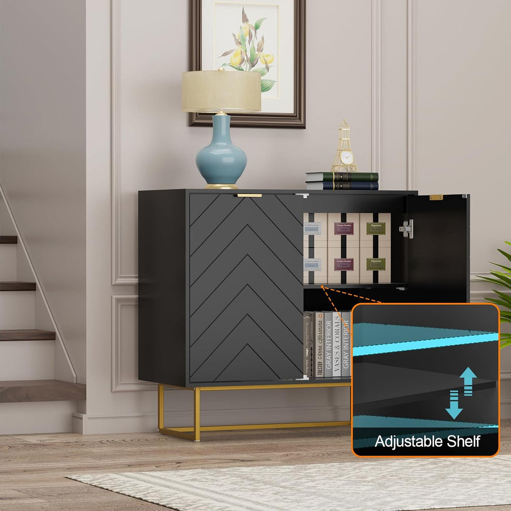 Scurrty Sideboard Buffet, Buffet Cabinet with Storage Set of 2, Sideboard Storage with Adjustable Shelf, Accient Cabinet for Living Room, Kitchen, Black