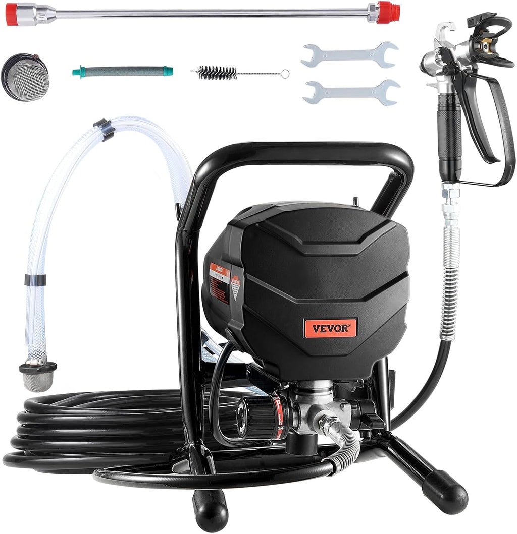 VEVOR Stand Airless Paint Sprayer, 650W High Efficiency Airless Sprayer, 3000PSI Electric Paint Sprayer Machine Extension Rod and Cleaning Kits for Interior and Exterior Furniture/Fence/Home/House