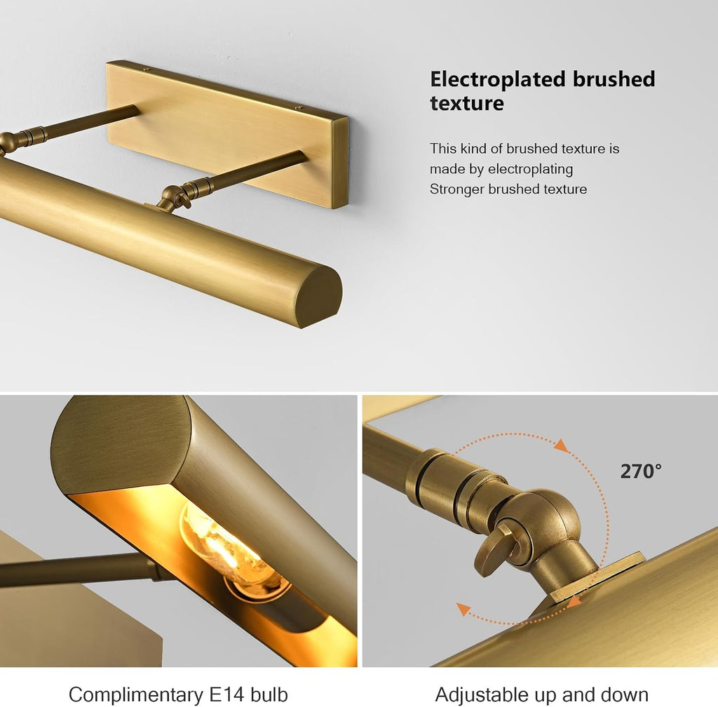 Hardwired Rotatable Brass Picture Light – Gold Wall Art Light for Paintings, Portraits & Photo Frames, Wall-Mounted LED Lighting for Artwork Display (Brushed Brass, 30 in-Picture-Light)