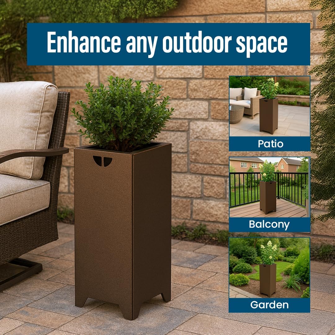 Tarter Pedestal Modern Planter for Outdoor Plants with Tools Included - 30 in. H x 13.5 in. L x 13.5 in. W - Large Raised Garden Bed Planter Box with Galvanized Steel - Lawn & Gardening Essentials