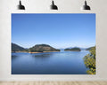 Trykid 20x10ft Lake Island Vista Backdrop Clear Bright Blue Water Lush Tree Covered Islands Rolling Distant Hills Clouds Photography Background Nature Party Decoration Photo Booth Prop Fabric