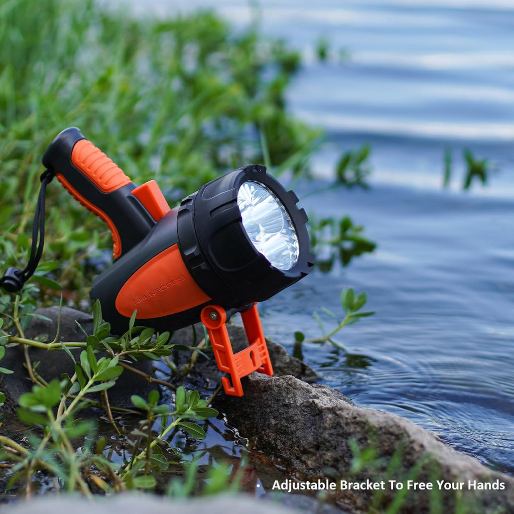 GOODSMANN LED Rechargeable Marine Handheld Spotlight up to 4500 Lumen Boat Spot Light Waterproof Searchlight Portable Flashlight with EVA Case USB Adapter Car Charger for Outdoor and Indoor Use
