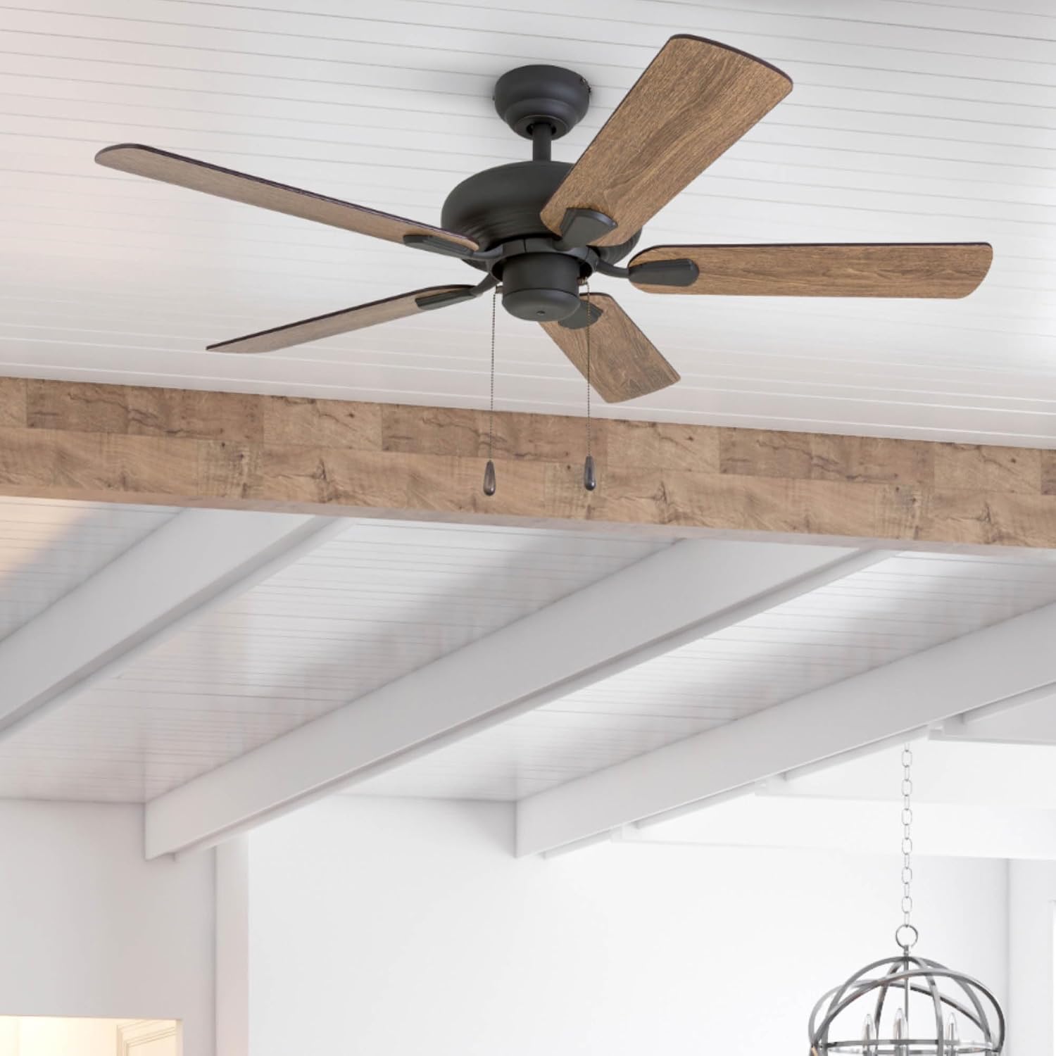 Prominence Home Russwood, 42 Inch Farmhouse Ceiling Fan with No Light, Remote Control, Three Mounting Options, 5 Dual Finish Blades, Reversible Motor - 50751-01 (Bronze)