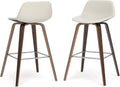 SIMPLIHOME Randolph Counter Stools (Set of 2) - 28 Inch Seat Height Upholstered Bentwood Bar Stools in Cream PU Faux Leather, Mid Century Modern Seating with Curved Backrest and Chrome Footrest