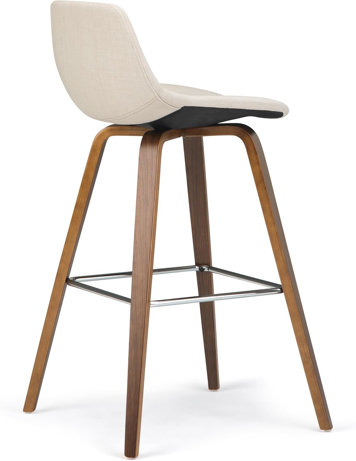 SIMPLIHOME Randolph Counter Stools (Set of 2) - 28 Inch Seat Height Upholstered Bentwood Bar Stools in Natural Linen Look Fabric, Mid Century Modern Seating with Curved Backrest and Chrome Footrest