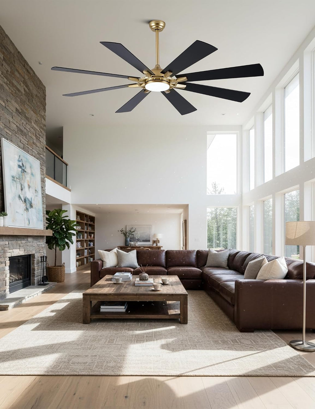 Dawn Whisper Gold Ceiling Fans with Lights 72 Inch Large Modern LED Chandelier Ceiling Fans with Remote for Living Room Bedroom 3 CCT 6 Speed Reversible DC Motor