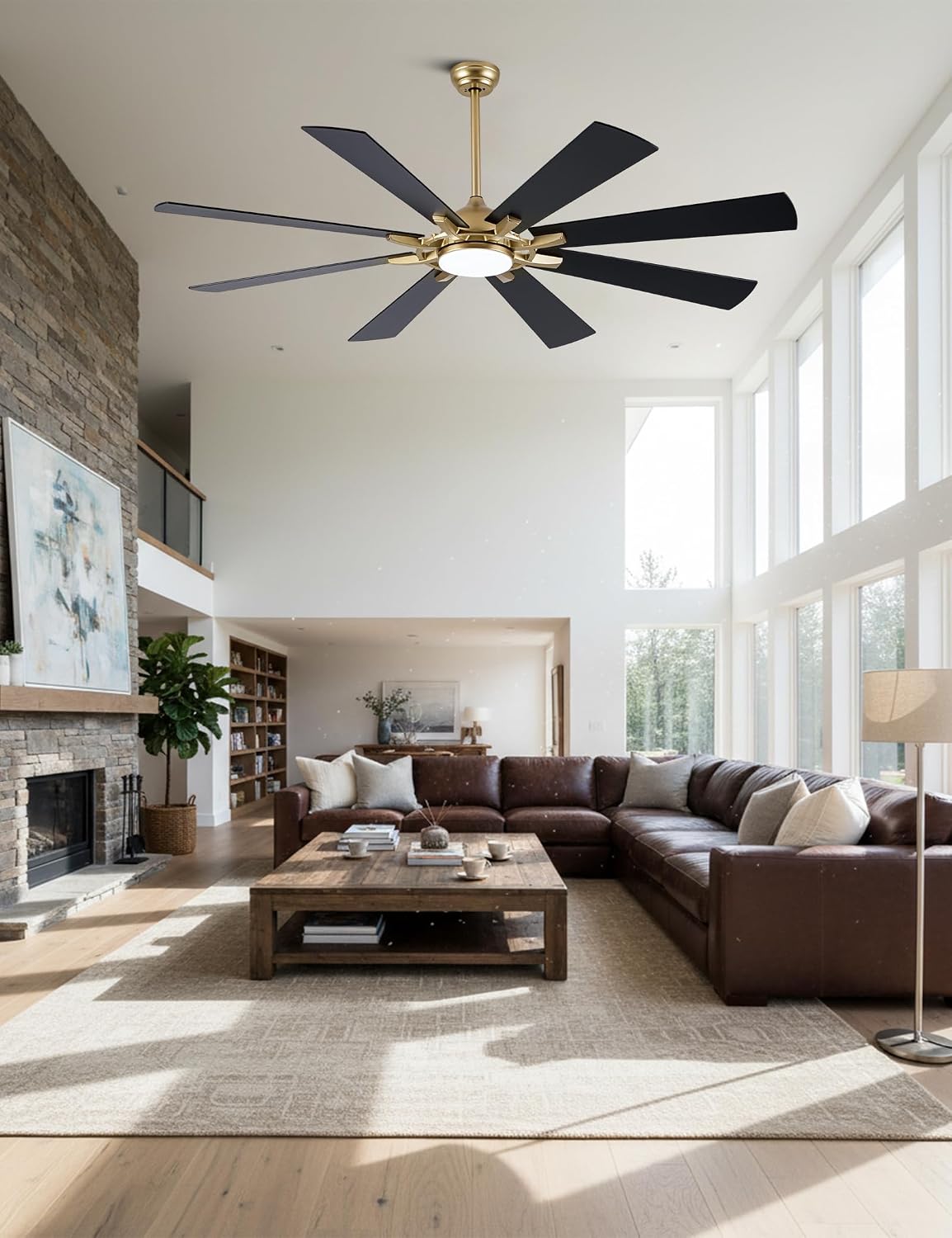 Dawn Whisper Gold Ceiling Fans with Lights 72 Inch Large Modern LED Chandelier Ceiling Fans with Remote for Living Room Bedroom 3 CCT 6 Speed Reversible DC Motor