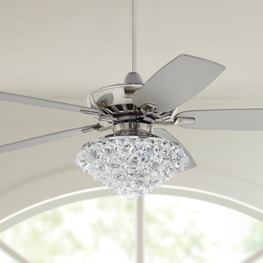 Casa Vieja 52' Journey Indoor Ceiling Fan with Light LED Dimmable Remote Control Brushed Nickel Silver Blades Crystal Ball Diamond Beads for Living Room Kitchen Bedroom Family Dining