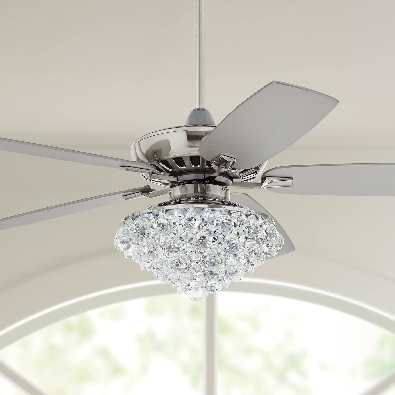 Casa Vieja 52' Journey Indoor Ceiling Fan with Light LED Dimmable Remote Control Brushed Nickel Silver Blades Crystal Ball Diamond Beads for Living Room Kitchen Bedroom Family Dining