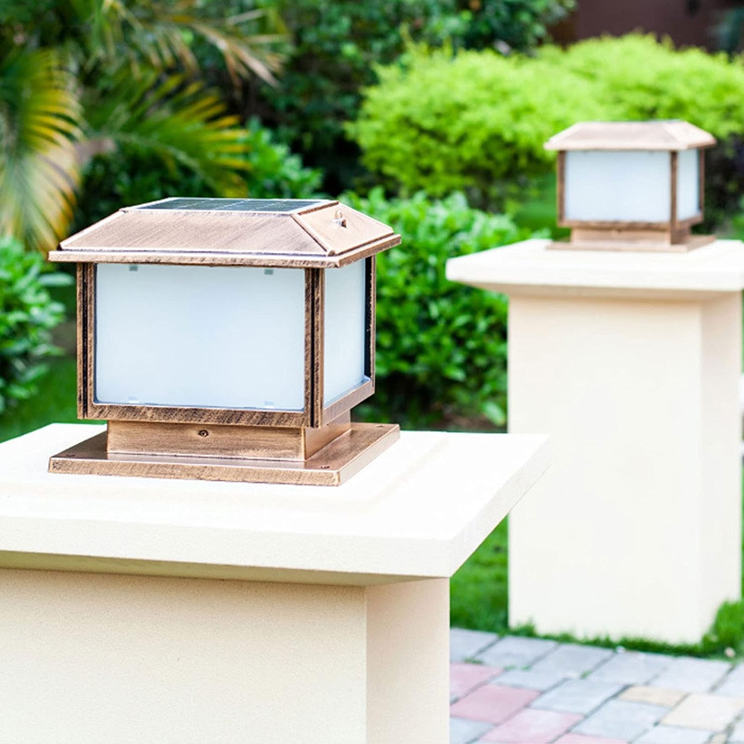 LED Solar Post Light Outdoor,with Square Acrylic Shade White/Warm Light Sources Adjustable Post Pole Pillar Mount Landscape for Garden