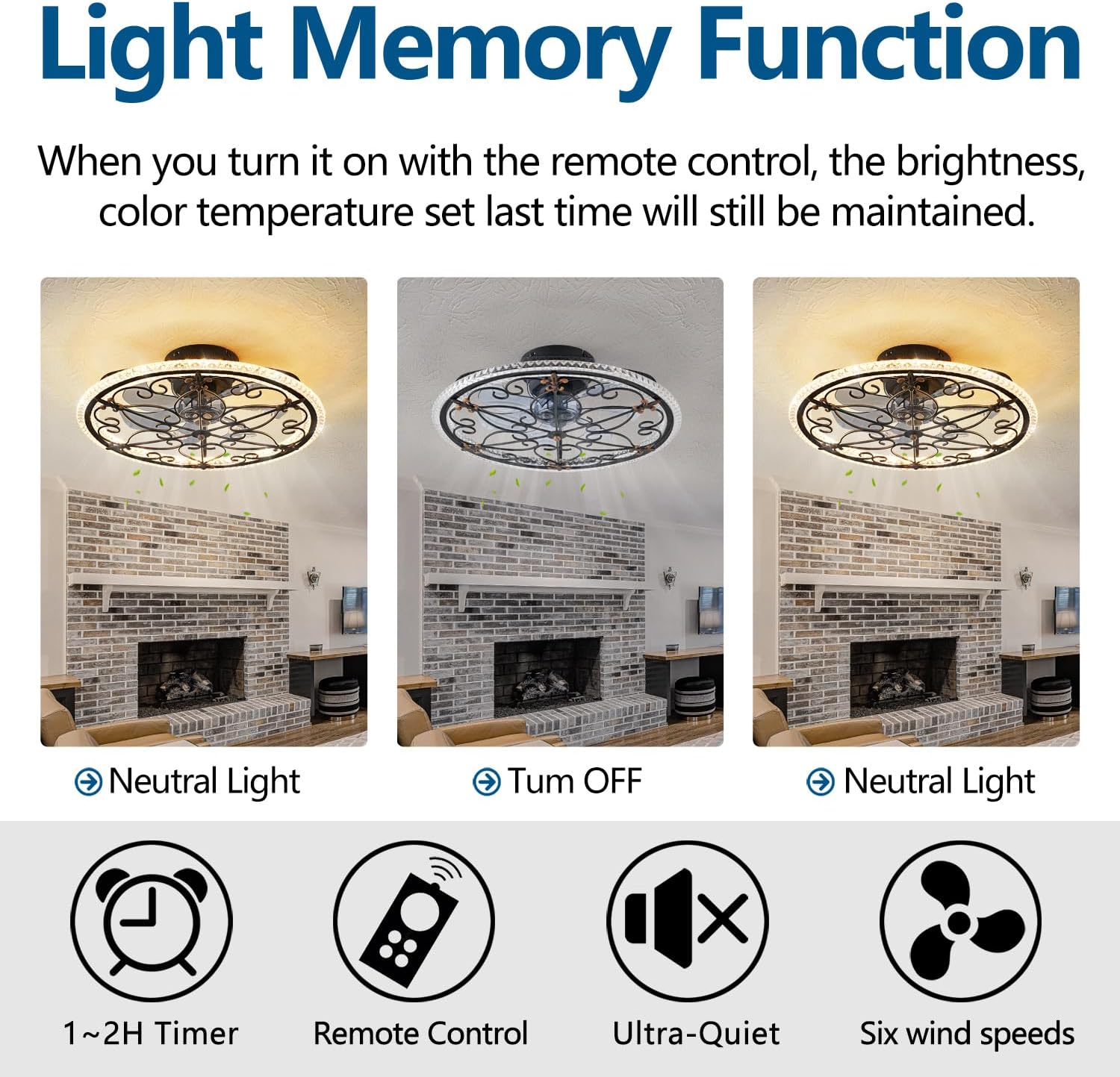 Caged Ceiling Fan with Lights Remote Control, 6 Speeds 3 Color Farmhouse Industrial Ceiling Fan with Light for Kitchen Bedroom Living Room