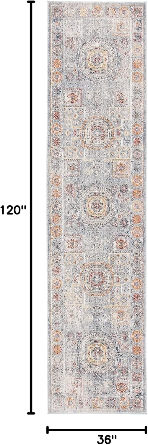 SAFAVIEH History Collection Runner Rug - 3' x 10', Light Grey & Gold, Vintage Distressed Design, Non-Shedding & Easy Care, Ideal for High Traffic Areas in Living Room, Bedroom (HIS599E)