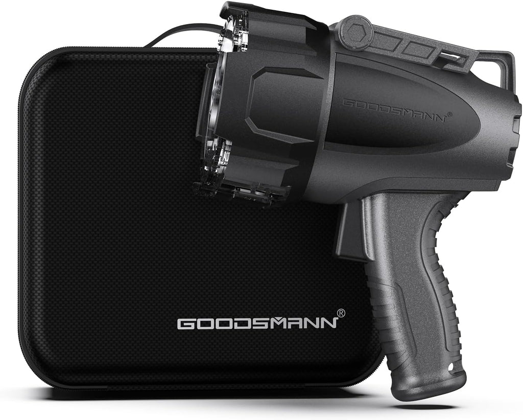 GOODSMANN 6000 Lumen Boat Spotlight - Waterproof Rechargeable LED Hunting Spotlight with Detachable Red Light Filter, EVA Carrying Case