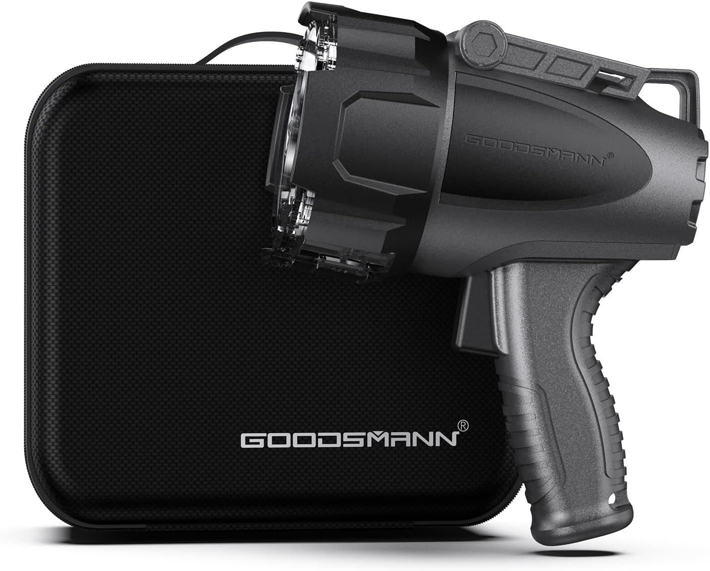 GOODSMANN 6000 Lumen Boat Spotlight - Waterproof Rechargeable LED Hunting Spotlight with Detachable Red Light Filter, EVA Carrying Case