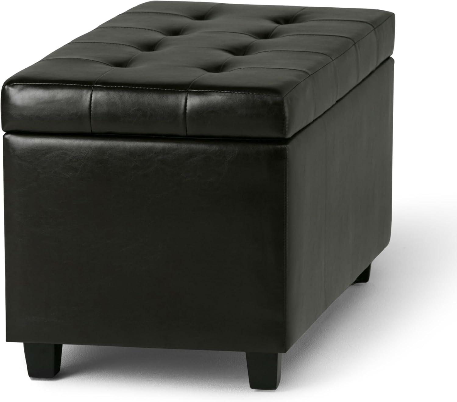 SIMPLIHOME Cosmopolitan Storage Ottoman - 34 inch Wide Upholstered Vegan Leather Rectangle Storage Ottoman Bench in Tanners Brown, Transitional Tufted Ottoman for Living Room with Lift-Up Lid
